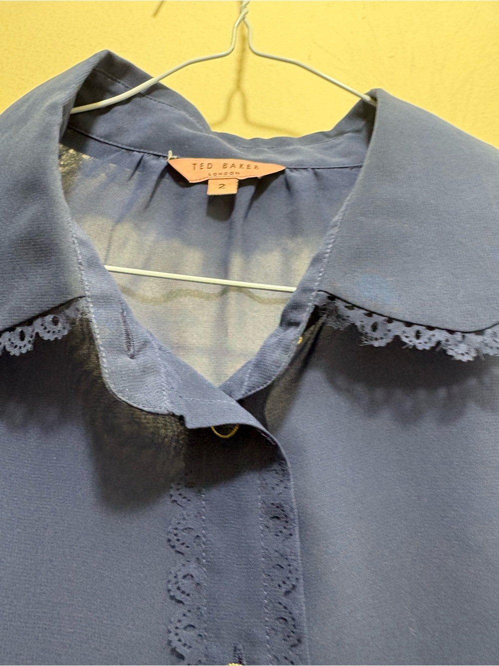 Ted Baker Sheer Blue Lace-Trim Blouse